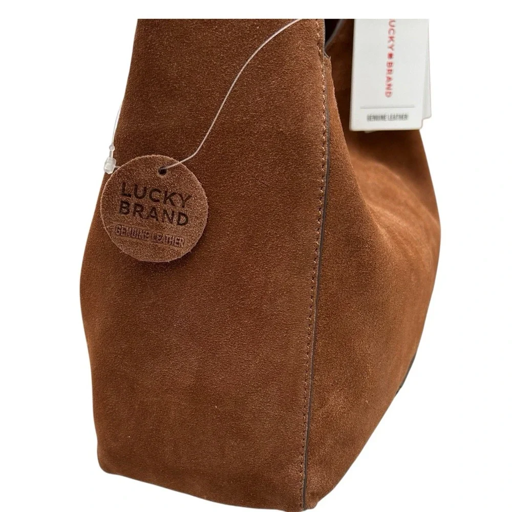 Lucky Brand Clem Suede Hobo Bag Brown Medium Leather Boho Tote 10X8X4